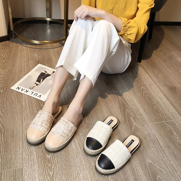 

spring and summer 2021 flat shoes woman shoes half slippers outside slippers sandals lazy comfort, Black