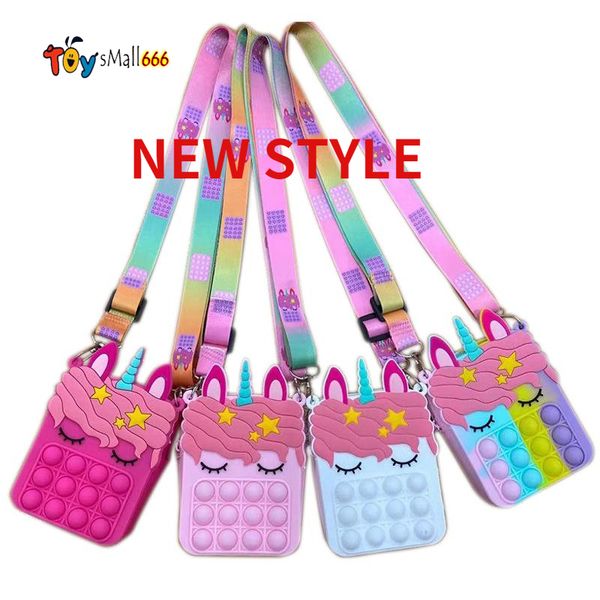 

dhl fidget sensory bubble bretelle shoulder bag cellphone straps finger push phone pouch case change coin purse decompression unicorn toys f