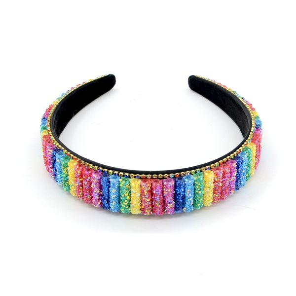 Dhlfreie mode stirnband wunderschöne regenbogen farbe haarband farbe handgefertigte perlen breiter randrhinestone