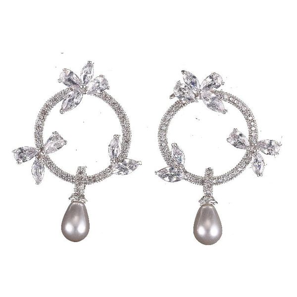 

stud bettyue fashion silver plated bowknot zircon white pearl jewelry earrings for woman elegance wedding gift, Golden;silver