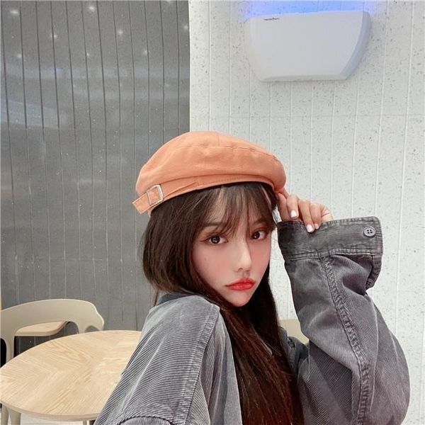 

luxury brand caps japanese leather octagonal hat net red same pu leather hat pumpkin children autumn and winter korean printmaker britain, Blue;gray