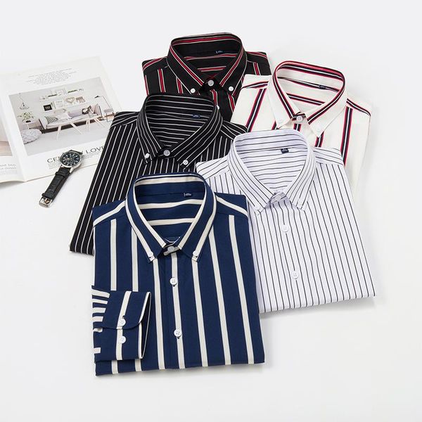 

men's casual shirts 5xl 6xl 7xl 8xl 9xl 10xl large size striped shirt autumn business loose long sleeve male brand clothing, White;black