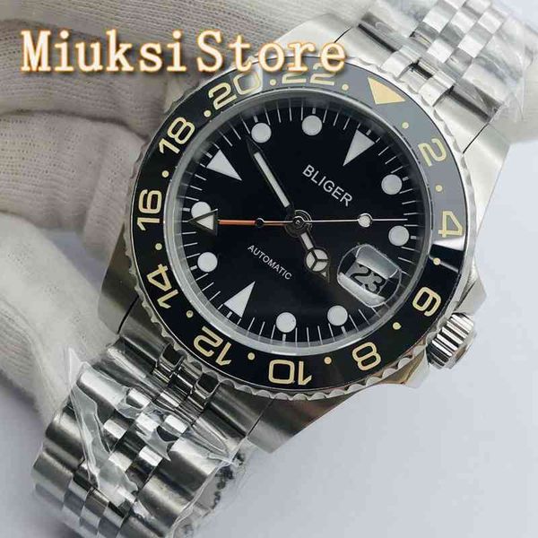 

mechanical blister 40mm watch sterile ceramic clocks sapphire glass black dial light-emitting watertight gentlemen games automatic, Slivery;brown