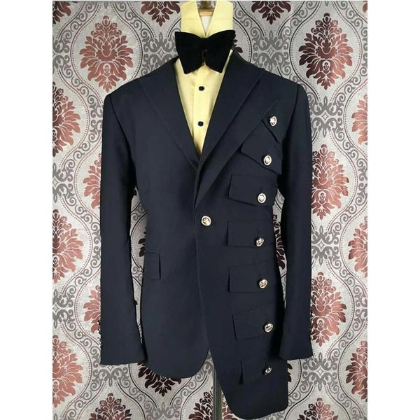 Erkekler Suits Blazers Benzersiz Asimetri Siyah Erkekler Düğün Damat İnce Fit Blazer Smokin Terno Maskulino Prom 2 Parça Kostüm Homme Ceket+Pan