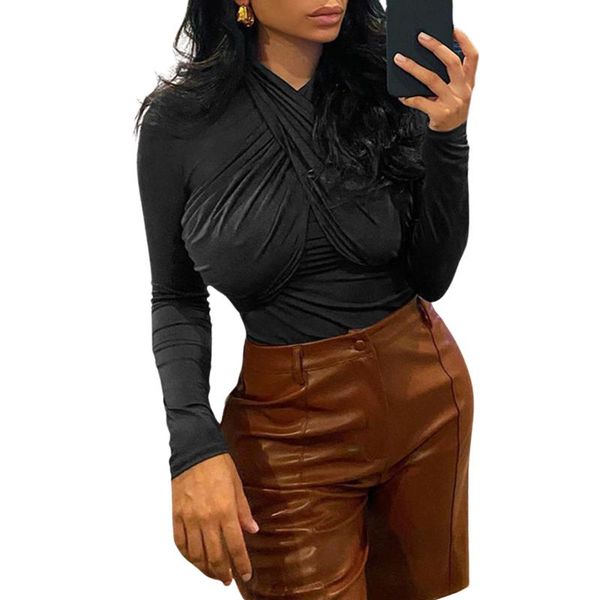 

women's jumpsuits & rompers dewadbow black/brown bodysuits women 2021 spring halter neck cross bandage wrap stretch slim fit romper out, Black;white