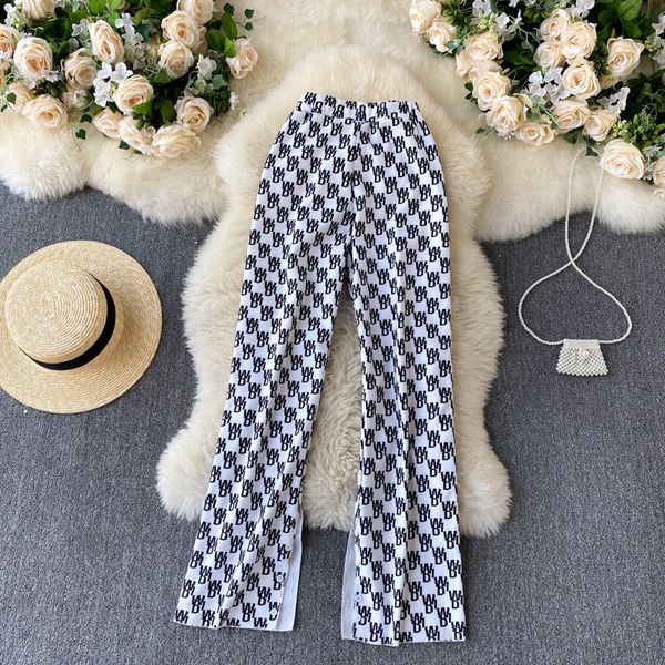 

high waist wide leg pants for women letters printed split trousers loose full length spring pants streetwear female autumn 2021, Black;white