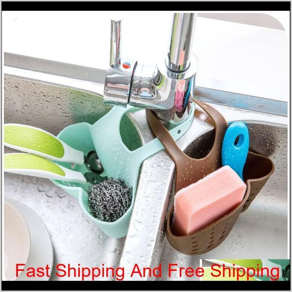 

kitchen hanging drain basket organizer adjustable buckle sink holder shelf gadget storage bag shelving rack faucet storag qylivj bwkf