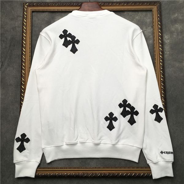 

croosin brand sweatshirts autumn winter 2021 fashion br new stereo embroidery pu leather cross pattern sweater men's and women's, Black