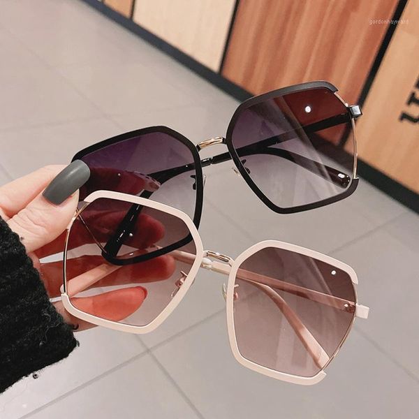 

women sunglasses 2021 fashion vintage big frame beige glasses luxury designer men for summer eyeglasses decorative driving uv400, White;black