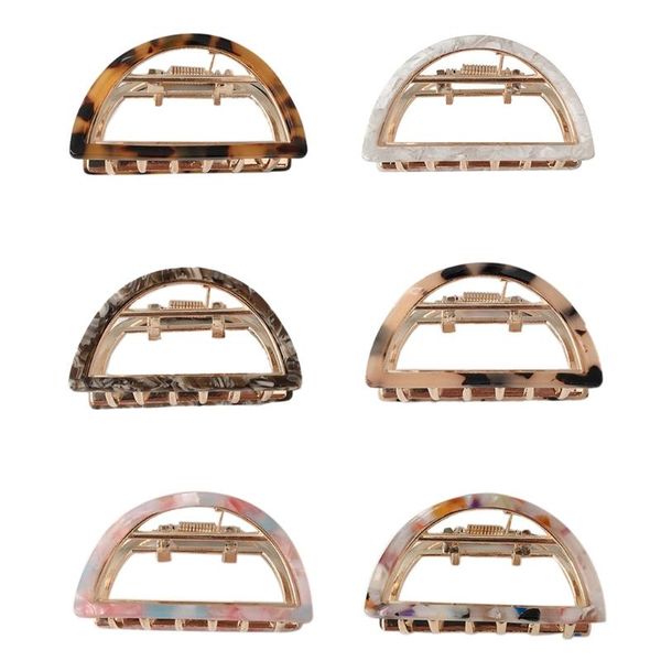 

hair clips & barrettes korean acetate claw semicircle half round hollow out jaw hairpins tortoise shell leopard geometric, Golden;silver