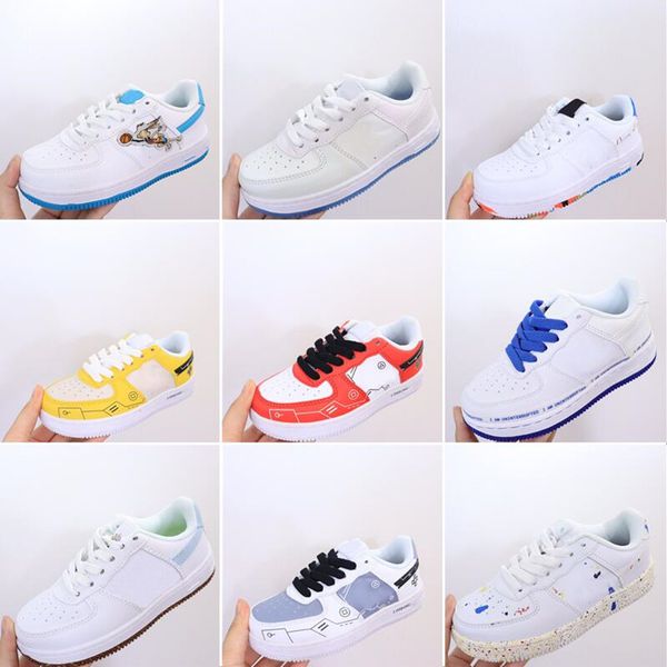 1 Low All-White Kinder Junge Mädchen Kinder Basketballschuhe Weiß Schwarz Rot JungenMädchen Trainer Space Jam Toon Squads Sneakers