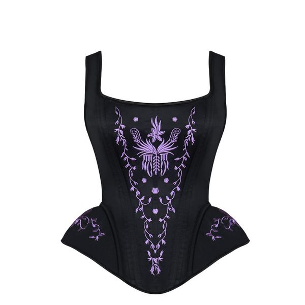 Donne Scollo all'americana Vita bustier corsetto top Bustino da allenamento Disossato in acciaio Steampunk Broccato Ricamo Overbust Corsetto imbottito con cinturini Cerniera di controllo della vita