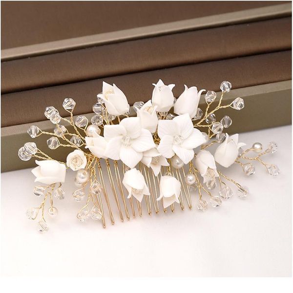 

new gold porcelain wedding hair accessories headdress rhinestone hair comb bride tiara handmade hair jewellery lad jllmrb, Silver