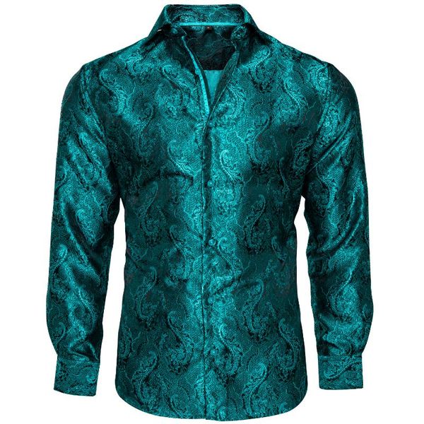 Camicie casual da uomo Camicia a maniche lunghe da uomo in seta blu acquamarina Abito morbido e confortevole Slim Fit Social Business DiBanGu