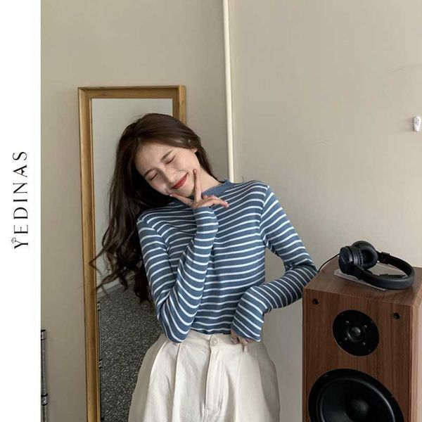 

yedinas autumn winter fashion turtleneck sweater women striped ladies knitted basic pullovers long sleeve slim jumper 210527, White;black