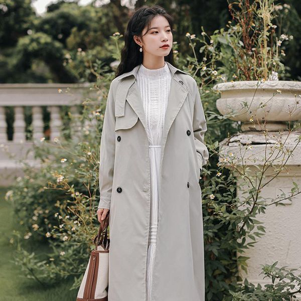 

women's trench coats 2021 korean long coat, Tan;black