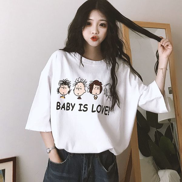 

2021 new preppy style cartoon graphic printing female white summer clothes loose sleeve short ulzzang kawaii schoolgirl t-shirt jakj