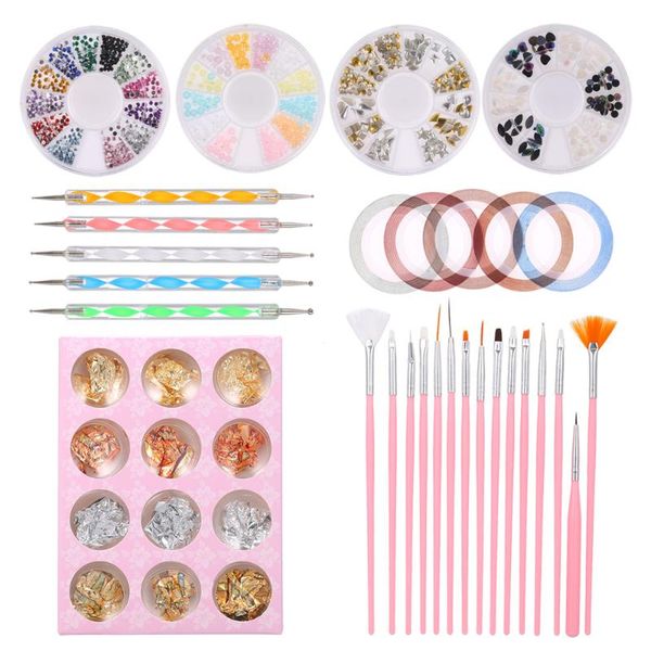 

nail art kits tool kit 15pcs painting pen 5pcs dual-end dotting pens 10 rolls decoration striping tape line sticker