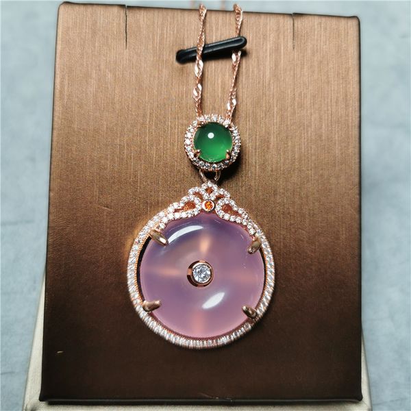 Luxo charme mulheres colar gemstone jóias natural rosa jade rodada pingentes colares feminino prata 925 jóias presente de gota q0531