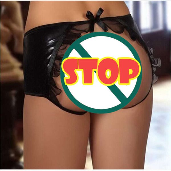 

large size black open crotch lacquered women's imitation leather show fart underwear, Black;white