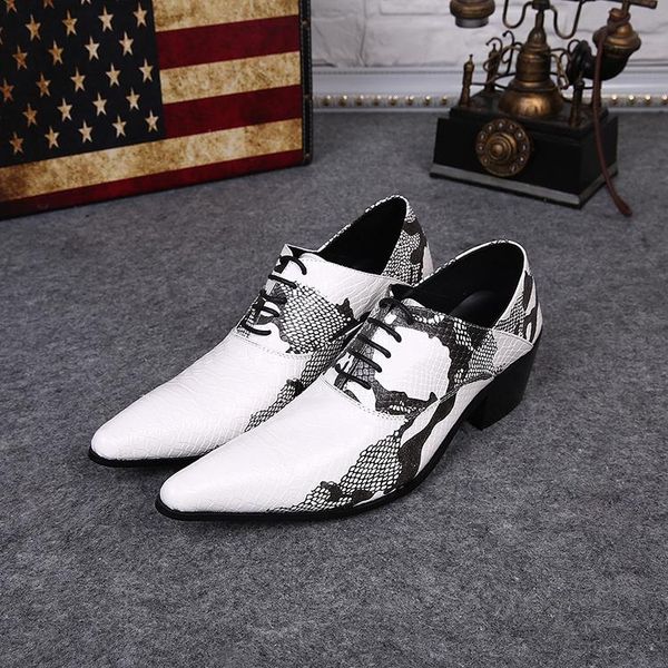 

dress shoes python patter man black white lace-up leather groom wedding height increased party