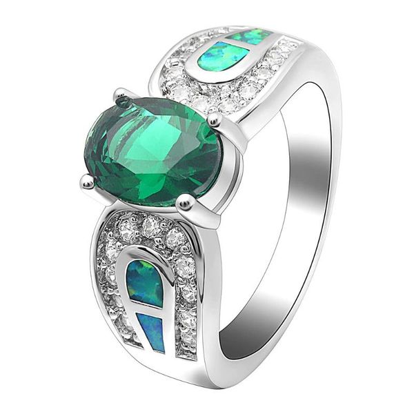 

wedding rings big round shape charm green color zircon jewelry fashion engaqgement ring for woman party gift blue fire opal pave, Slivery;golden
