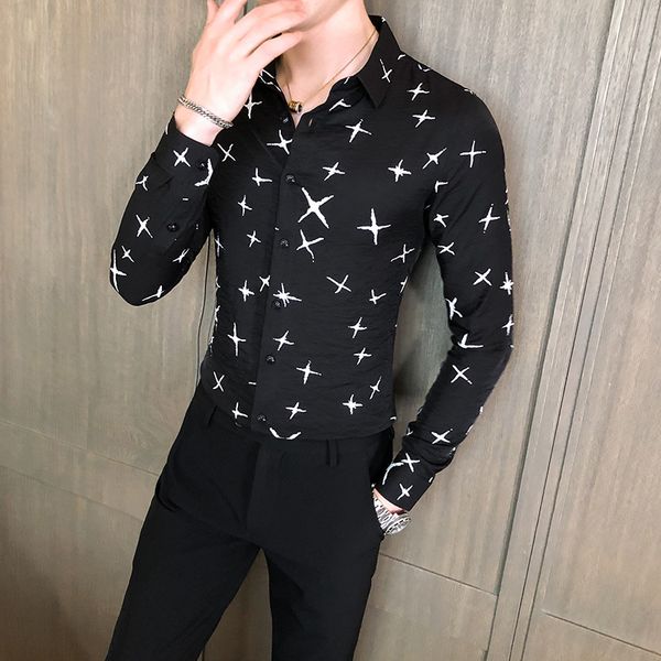 

quality new high british style chemise homme fashion 2021 fingerprint long sleeve shirts for men's clothes formal business wear 3xl 084, Black;brown