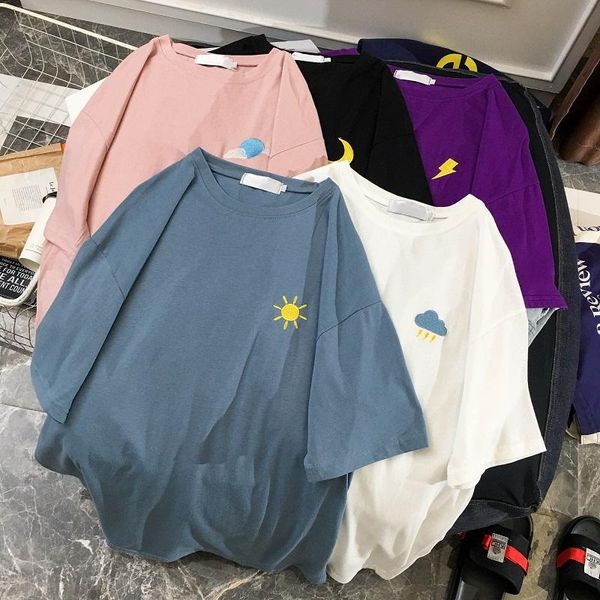 

women's t-shirt female korean harajuku casual embroidered tshirt t-shirts japanese kawaii ladies clothes for women, White