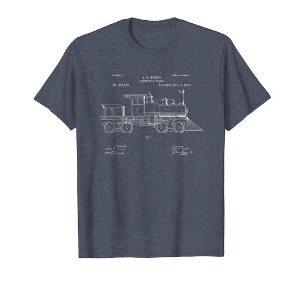 

vintage patent print locomotive steam engine train t-shirt, White;black