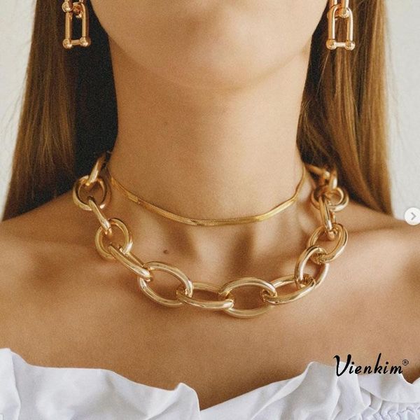 

pendant necklaces vienkim layered punk rock gold aluminium chain choker necklace for women thick link collar clavicle statement jewelry, Silver