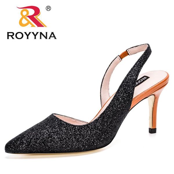

sandals royyna 2021 designers back strap women summer ladies pumps pointed toe concise female shoes high heels office, Black