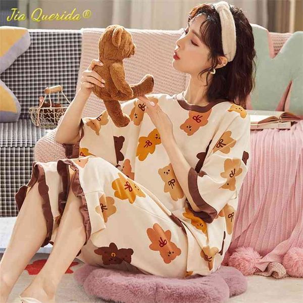 

sleepwear cotton summer pajama set pink elegant flamingo printing plus size 4xl 5xl women's homewear big s pyjamas 210809, Black;red