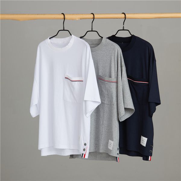 

ftb pocket split bottom shirt loose casual couple t-shirt, White;black