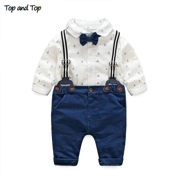 

baby christmas clothing set long sleeve bow tie romper shirt+suspender pants 2pcs/set outfits suit for toddler boys 3m-24m 210309, White