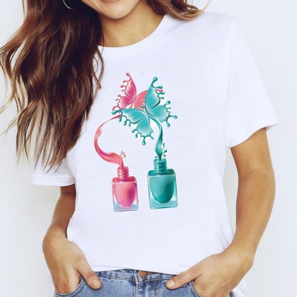 

t-shirts for women 90s cartoon watercolor clothes fingernail nail art clothing print lady graphic t shirt female tee t-shirt, White