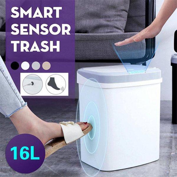

waste bins 16l portable smart sensor trash can home kitchen usb charging automatic induction dustbin with lid