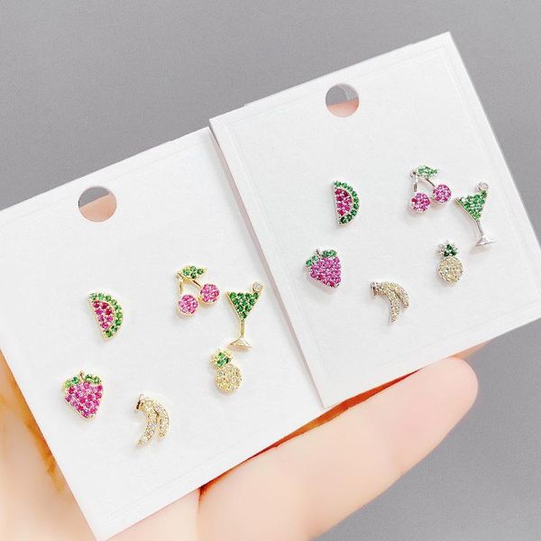 

hoop & huggie canner diy matching cute fruit stud earring micro zircon ear bone piercing personality earrings for women student fine jewelry, Golden;silver