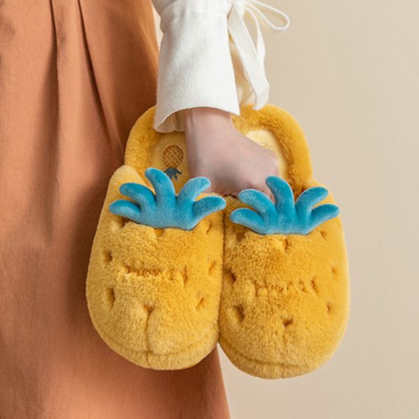 

cotton slippers for home love women's winter filled cartoon fruit warmth and thickening men's indoor, Black