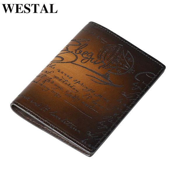 

westal genuine leather carving craft patina passport cover purse for men slim mens wallet designer money bag, Red;black