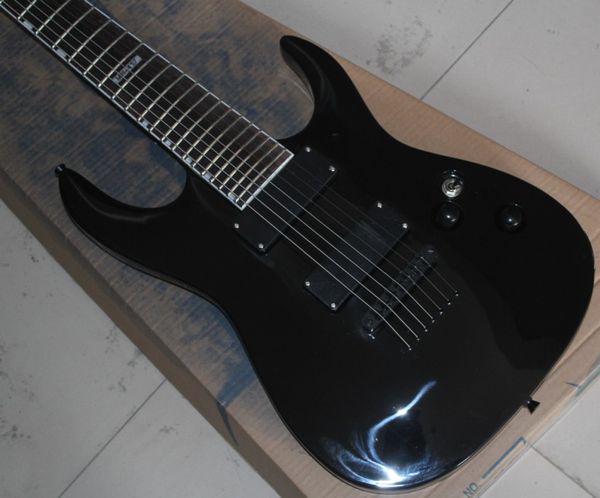 Beförderung! Metallics James Hetfield MH 417 7 Saiten Gloss Black E-Gitarrensaite Thru Body Bridge, Kopieren Sie EMG-Pickups, schwarze Hardware