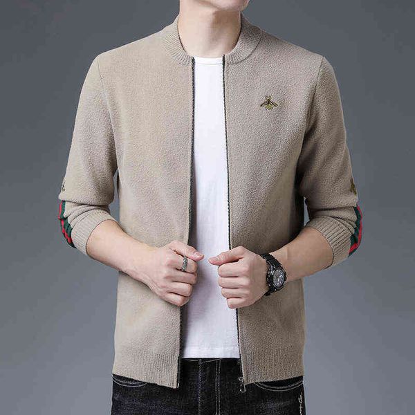 

men's jackets 2021 spring and autumn zipper knitted cardigan men's oversize casual trendy baseball collar fat sweater et, Black;brown