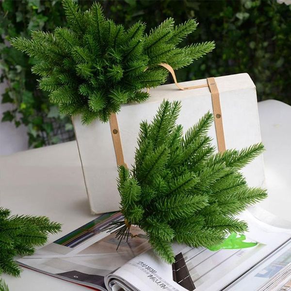 

10pcs green pine needle artificial flower branch for christmas home handcraft wreath gifts scrapbooking decoration fake plants