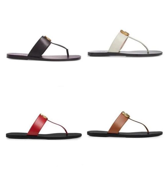 

2021 slipper designer slide summer sandals fashion men beach indoor flat flip flops leather lady women shoes ladies slippers size 35-45 with, Black