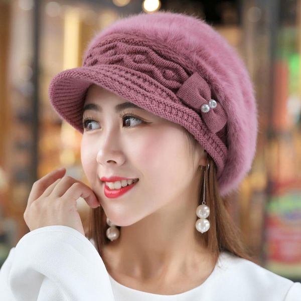 

trapper hats hat female autumn and winter ear protection warm double layer plus velvet thick beret knitted elastic cap fur, Blue;gray