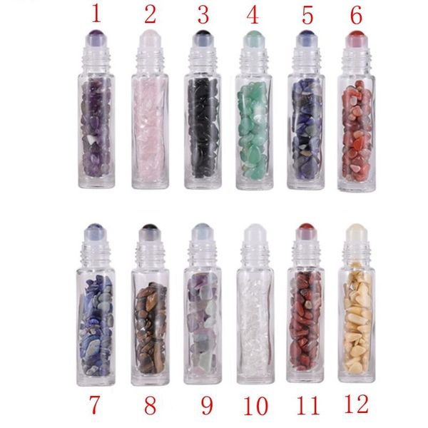

storage bottles & jars 100pcs/lot 10ml empty gem roller on essential oil transparent thick gemstone jade crystal bottle rose cap