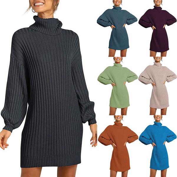 

casual dresses robe femme hiver fashion women long sleeve sweater dress turtleneck pullover vestido elegant 2021, Black;gray