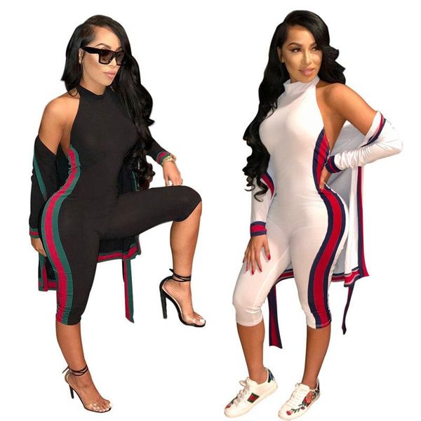 

women's jumpsuits & rompers 2021 summer casual bodycon 2 pieces v-neck checkerboad color block bandage streetwear, Black;white