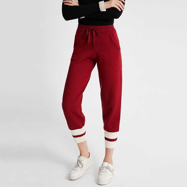 

women's pants & capris knitted women elastic waist drawstring trousers harem lurex glitter autumn winter sport sweater 82ex, Black;white