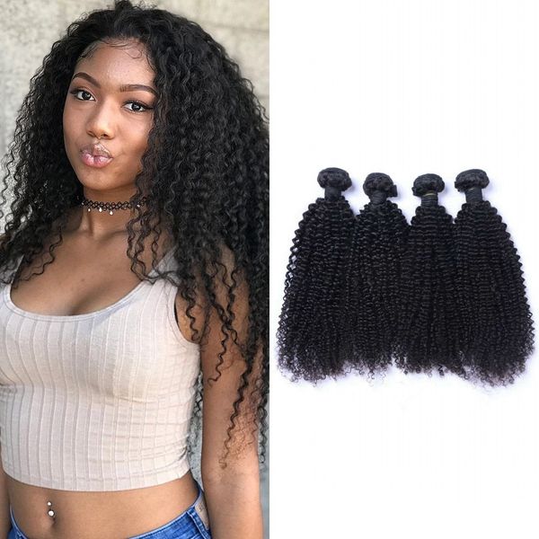 

kinky curly human hair bundles 8-26 inches indian weave extensions 3/4 pcs machine double weft natural color, Black