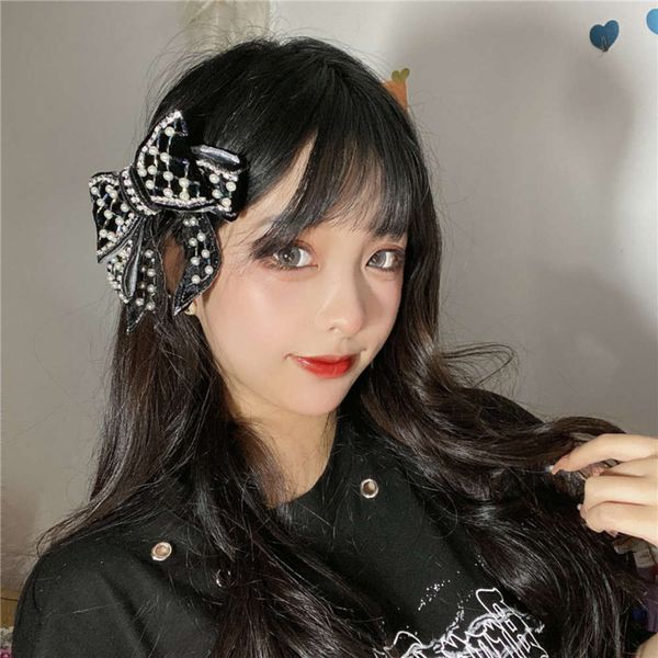 

hbp fashion korea lisa same sweet pearl bow hairpin back of head hair clip headdress girl, Silver
